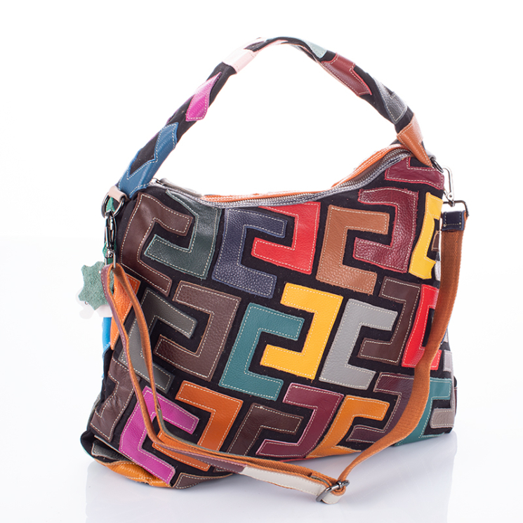 Patchwork Valódi bőr színes női válltáska 