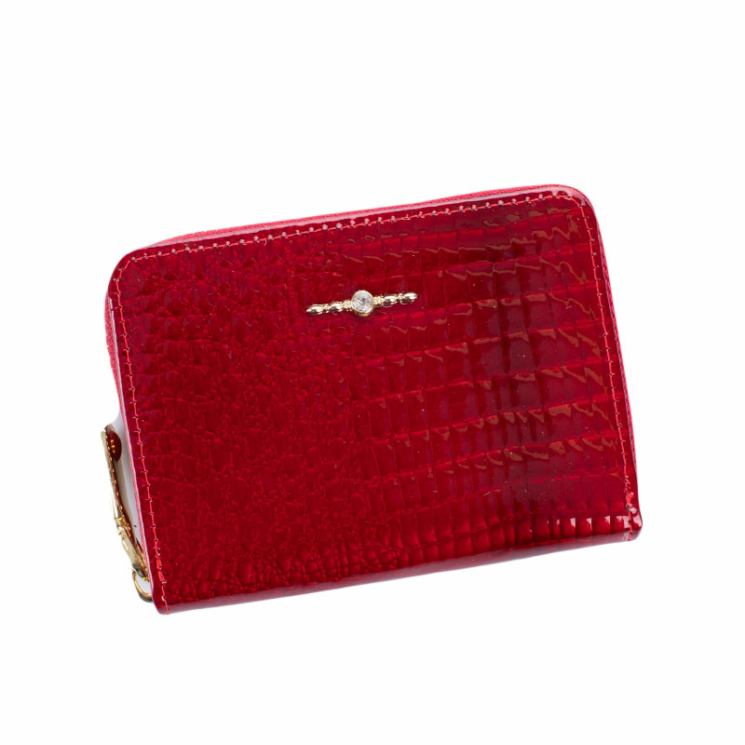 Valódi lakk bőr cipzáras kártyatartó piros színben