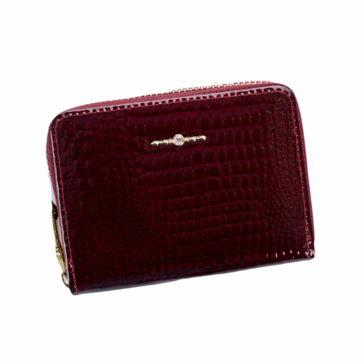 Valódi lakk bőr cipzáras kártyatartó bordó színben