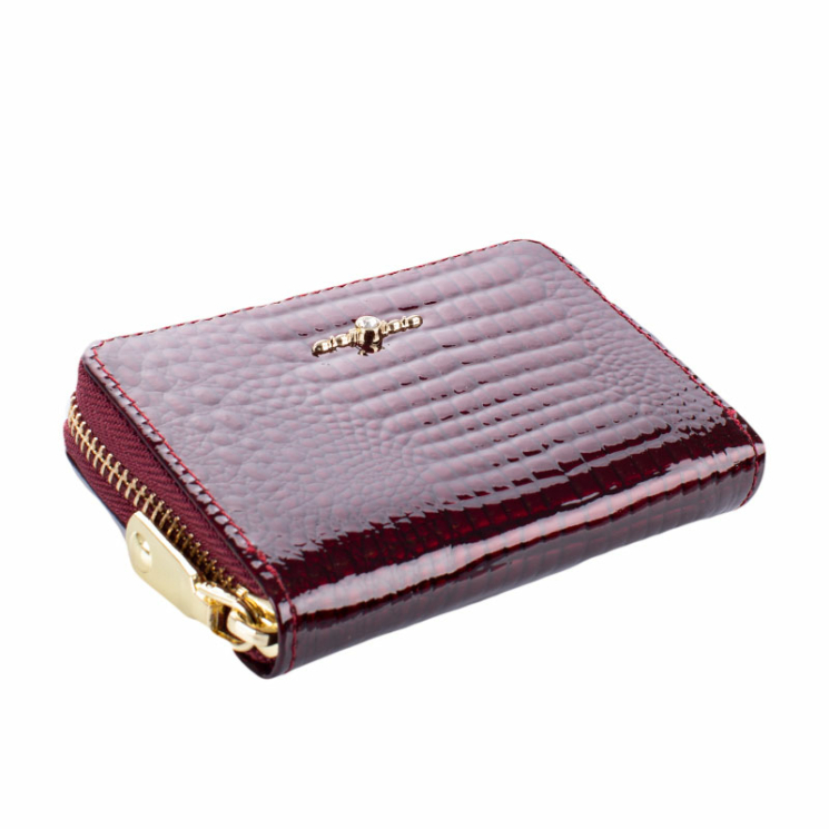 Valódi lakk bőr cipzáras kártyatartó bordó színben