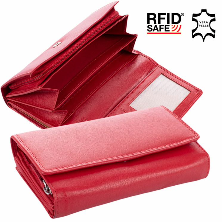 NATURALE Valódi piros brifkó pénztárca RFID rendszerrel