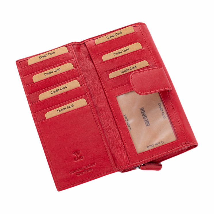 NATURALE Valódi piros brifkó pénztárca RFID rendszerrel