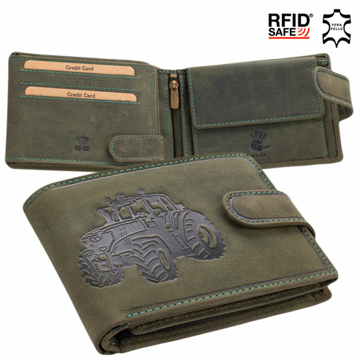 Giulio vadász pénztárca  traktor mintával RFID rendszerrel zöld színben