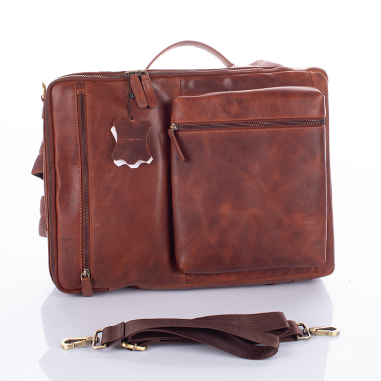 Giulio 3 funkciós Valódi bőr férfi hátizsák barna színben 