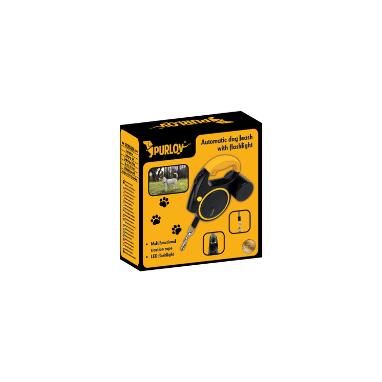 Automata kutyapóráz 10–25 kg-ig, LED-es zseblámpával, zacskó adagolóval, 5 m 