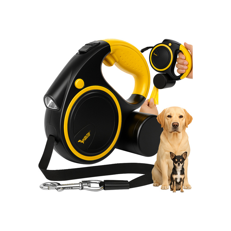 Automata kutyapóráz 10–25 kg-ig, LED-es zseblámpával, zacskó adagolóval, 5 m 