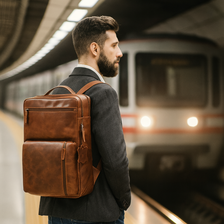 Giulio 3 funkciós Valódi bőr férfi hátizsák barna színben 