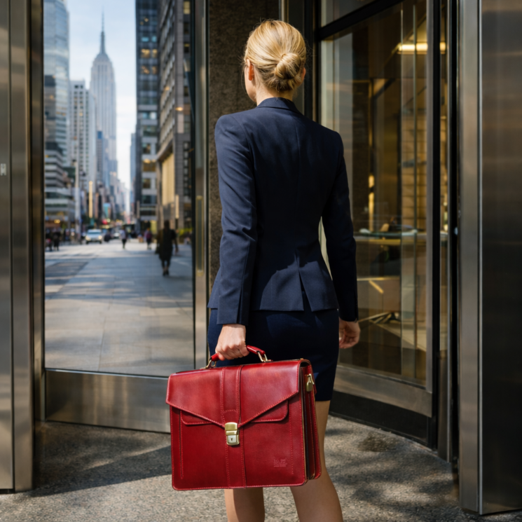 Valódi bőr aktatáska 2 részes piros színben