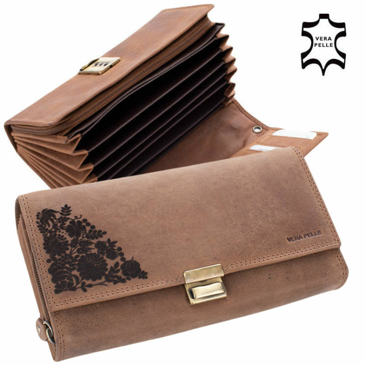 Virágos valódi bőr pincér pénztárca