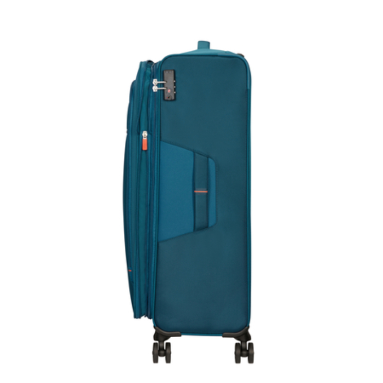 American Tourister Crosstrack Spinner bővíthető bőrönd 79 cm Navy/Orange színben