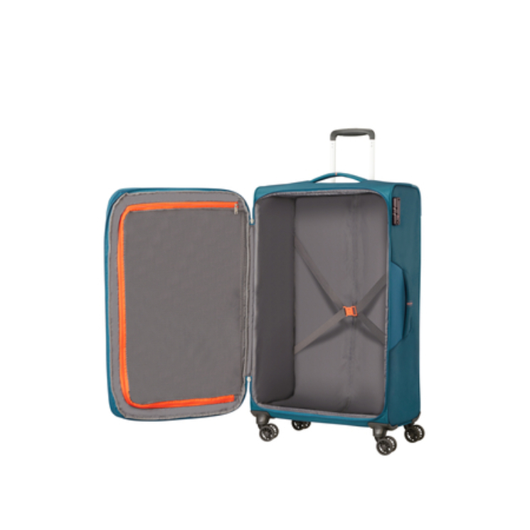 American Tourister Crosstrack Spinner bővíthető bőrönd 79 cm Navy/Orange színben
