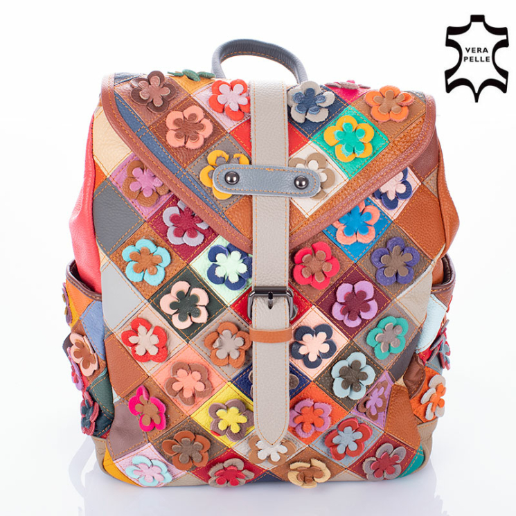 Patchwork mintás virágos Valódi bőr női hátizsák 