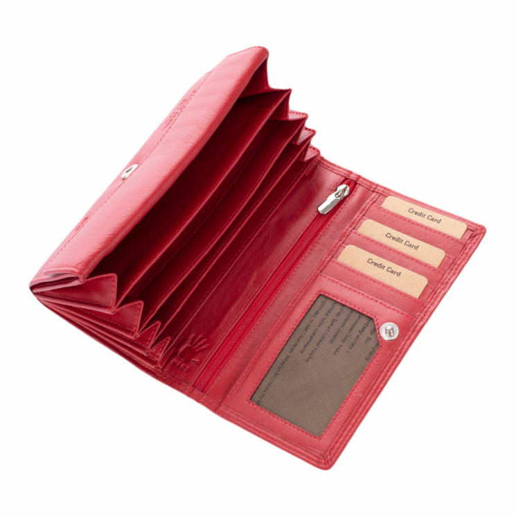 Valódi bőr brifkó pénztárca piros színben díszdobozban virág mintával RFID védelemmel