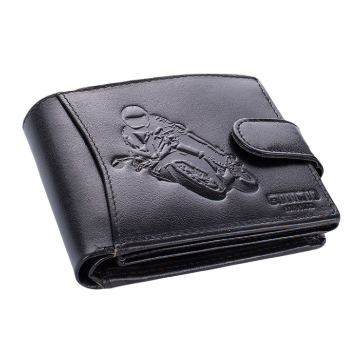 Motoros bőr férfi pénztárca díszdobozban RFID rendszerrel