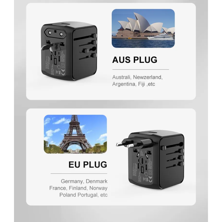Utazási kiegészítők Világ adapter USB Töltővel Kék