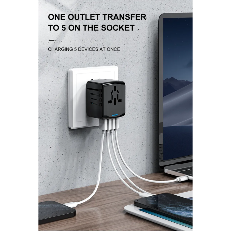 Utazási kiegészítők Világ adapter USB Töltővel Kék