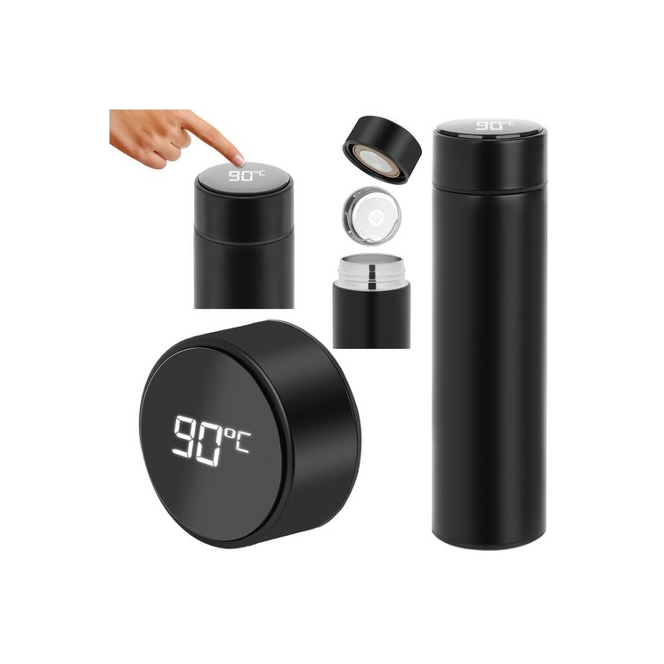 Okos termosz utazáshoz fekete színben