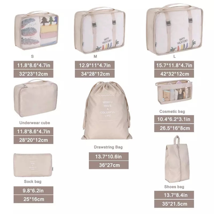 Bőröndrendező táskák utazáshoz 8 db-os szett