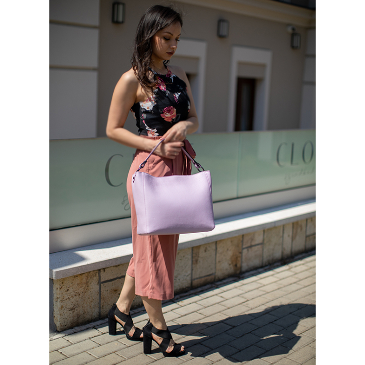 Valódi bőr női táska világoslila színben S7188 Lilac