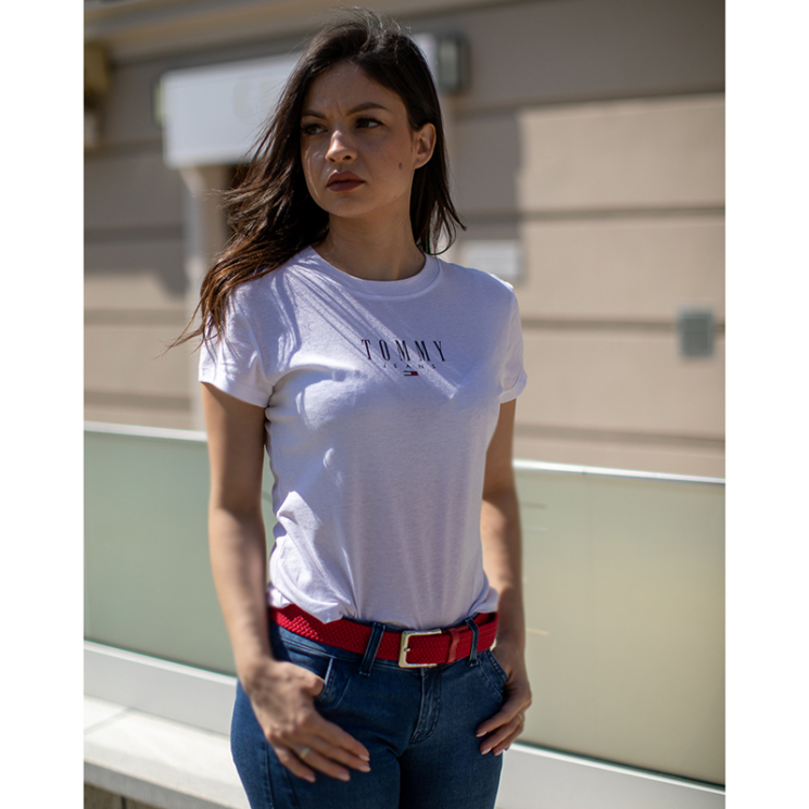 Bőr-szövet piros színű rugalmas öv