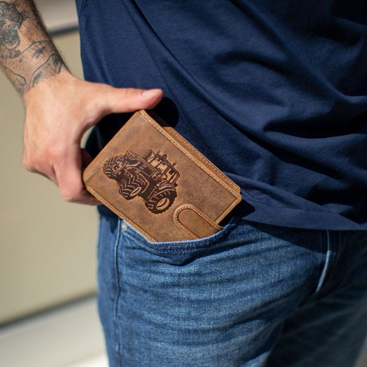 Giulio  pénztárca bőr díszdobozban traktor mintával RFID rendszerrel