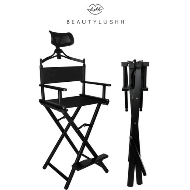 Összecsukható Makeup szék fejtámlával sminkes szék fekete színben