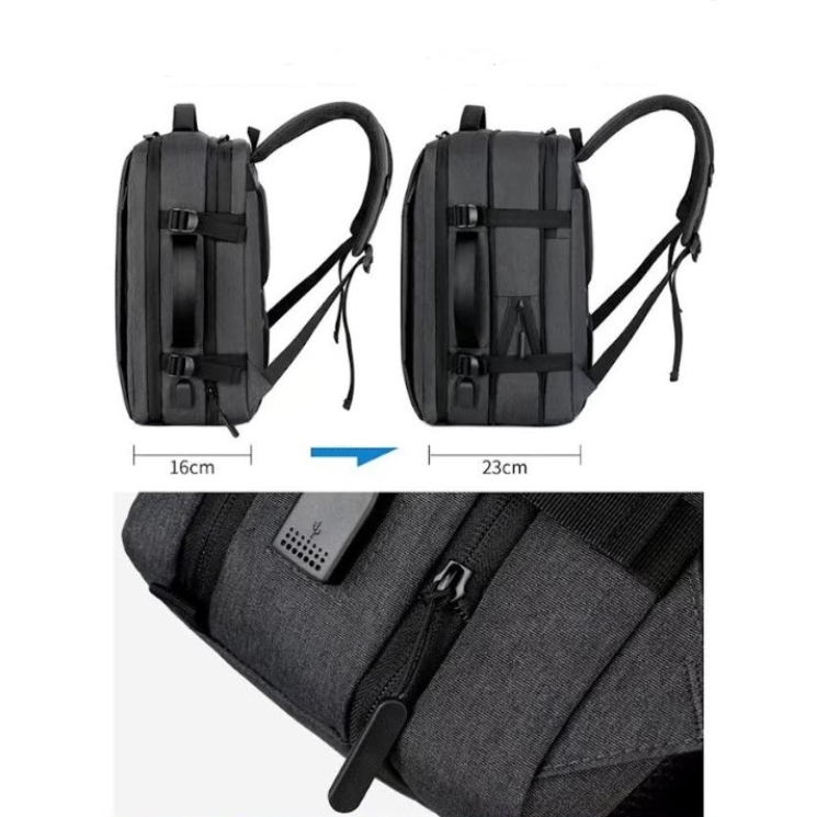 Kabin méretű laptophátizsák USB csatlakozóval / bővíthető