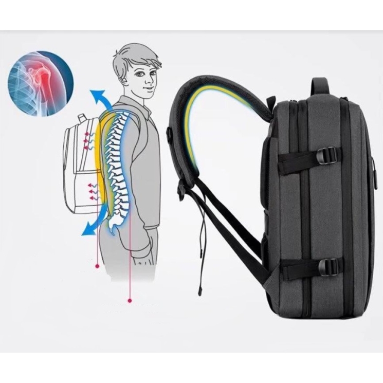 Kabin méretű laptophátizsák USB csatlakozóval / bővíthető