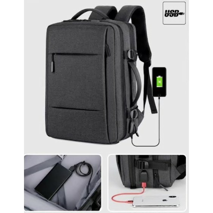 Kabin méretű laptophátizsák USB csatlakozóval / bővíthető