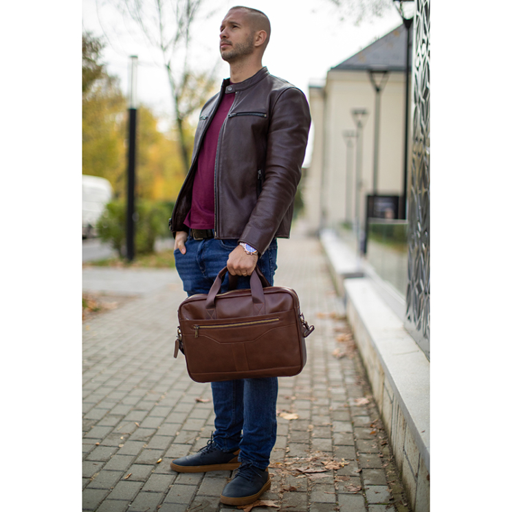 Valódi bőr üzleti táska sötétbarna színben
