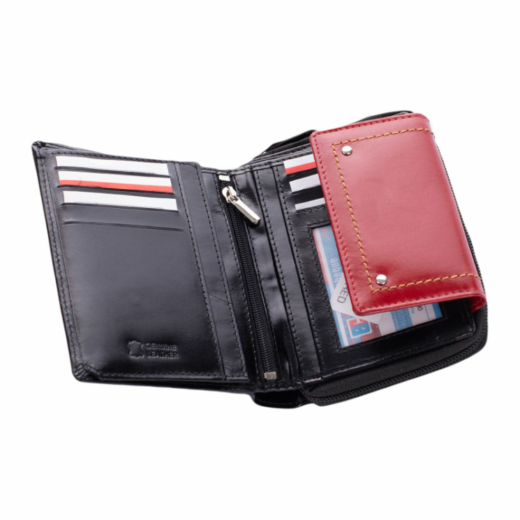 Sokrészes valódi bőr női pénztárca piros színben díszdobozban