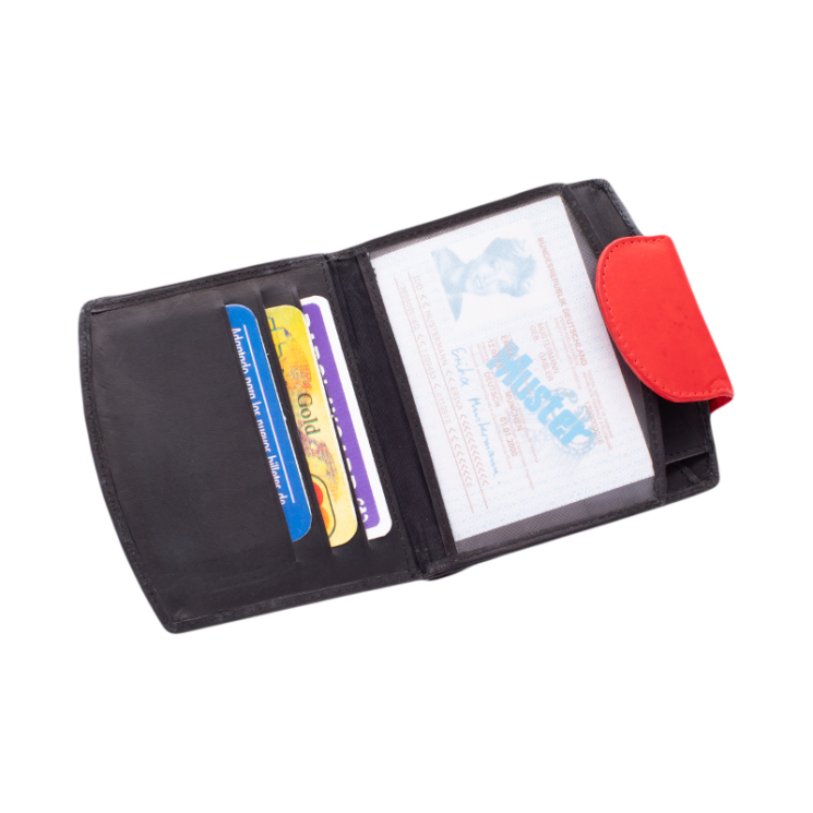 Pénztárca fekete-piros színben sok kártyatartóval