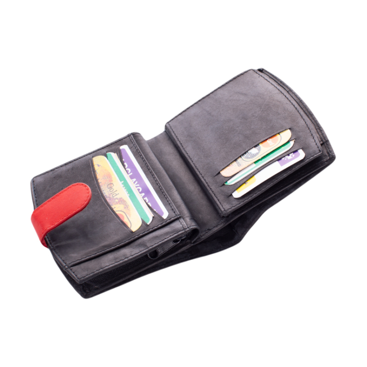 Pénztárca fekete-piros színben sok kártyatartóval