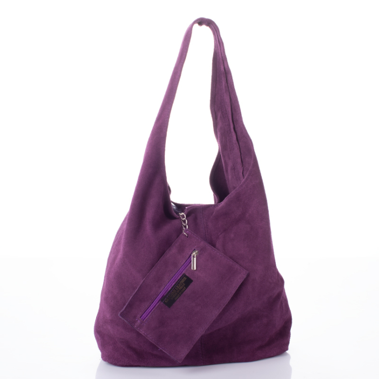 Valódi velúrbőr női táska lila színben