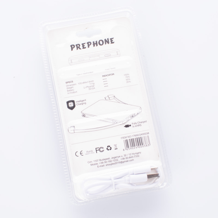 USB-C Powerbank csatlakozó kábellel 5000 mAh 