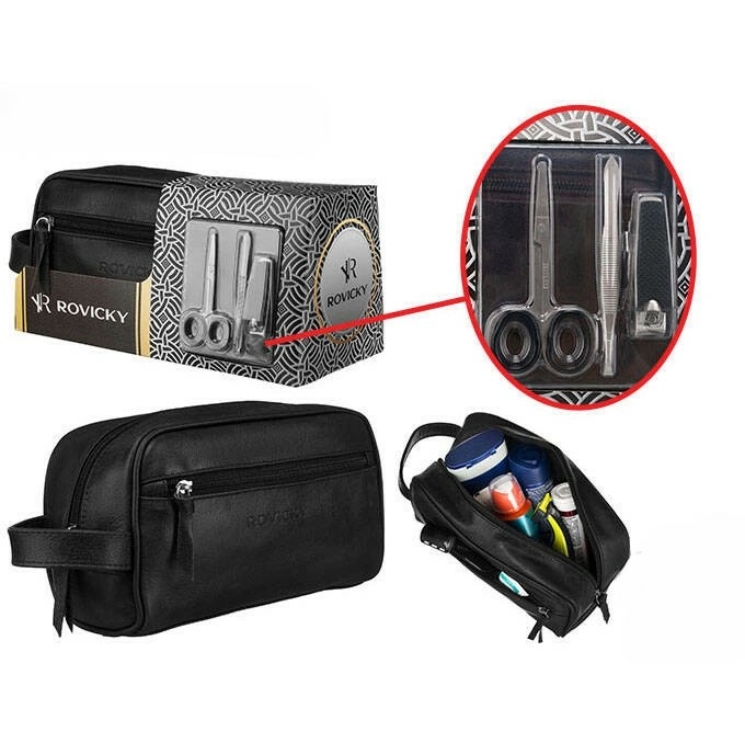 Valódi Bőr férfi kozmetikai táska Extra kiegészítőkkel