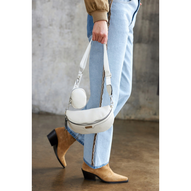 Elegáns Női Övtáska/Oldaltáska + Praktikus kiegészítővel fehér színben