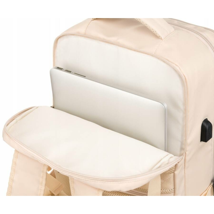 Peterson Többfunkciós Tágas Utazó Hátizsák cipőtartóval,USB csatlakozóval WizzAir méretű 40x30x20 cm Bézs színben