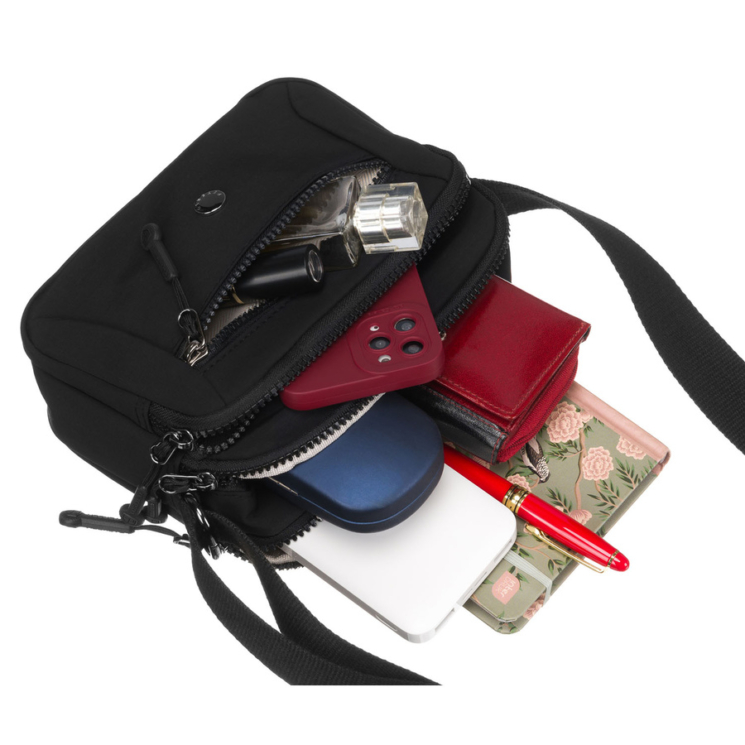 Praktikus női oldaltáska fekete színben