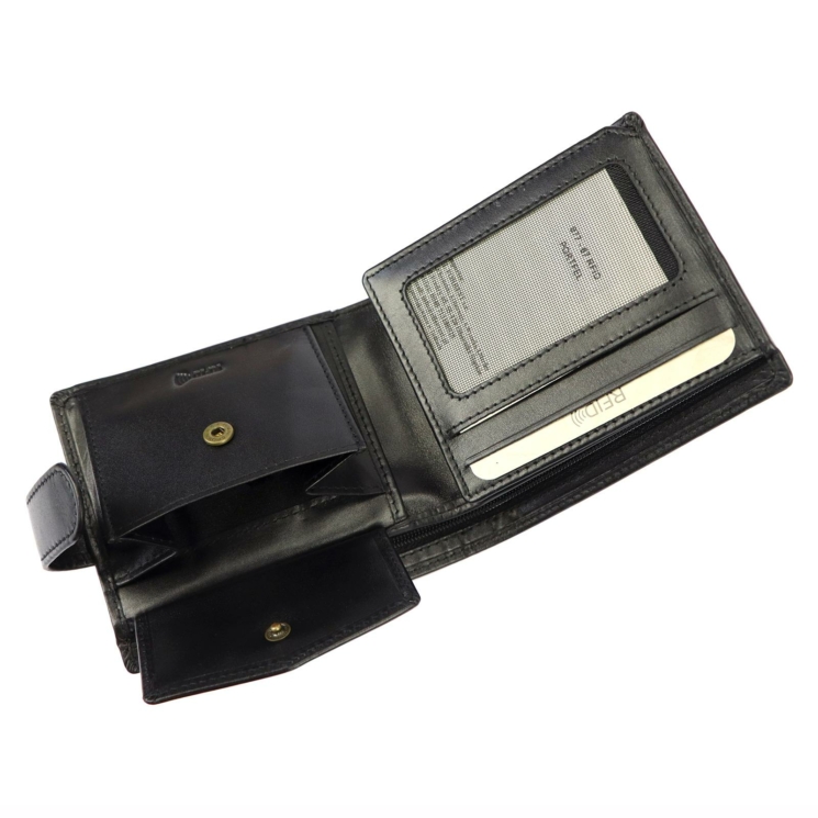 Fekete színű Valódi bőr Pénztárca RFID védelemmel