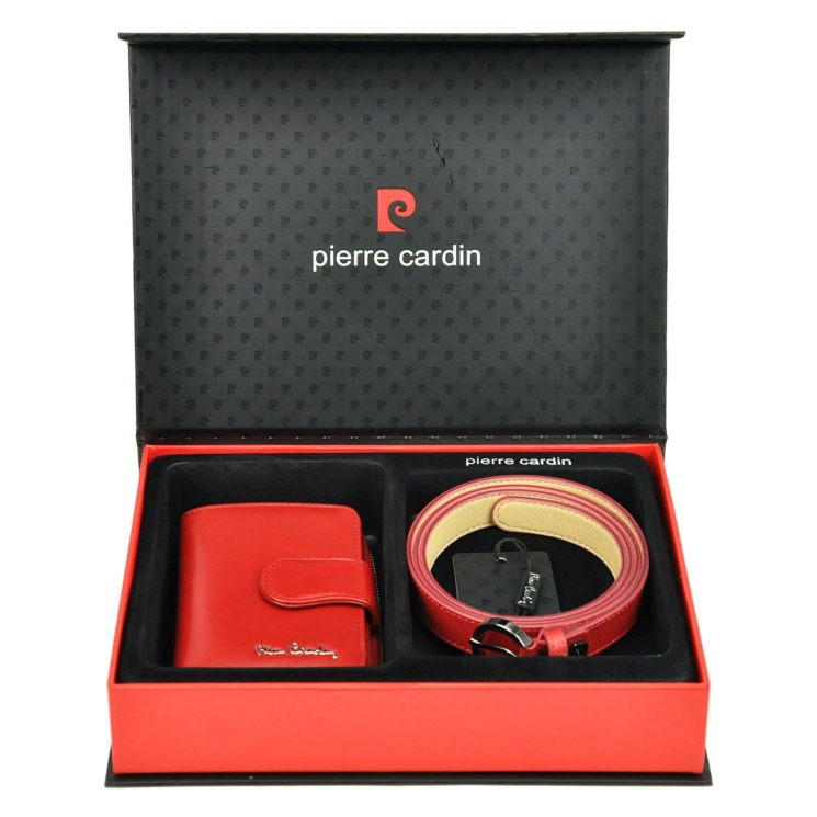 Pierre Cardin Női Bőr pénztárca és öv ajándékcsomag piros színben