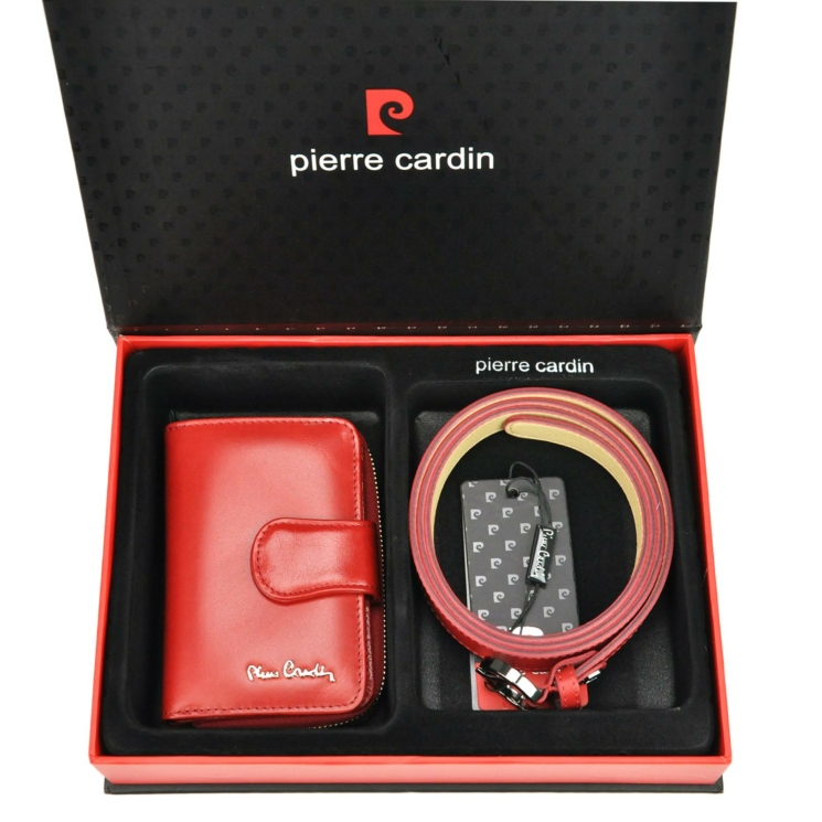 Pierre Cardin Női Bőr pénztárca és öv ajándékcsomag piros színben