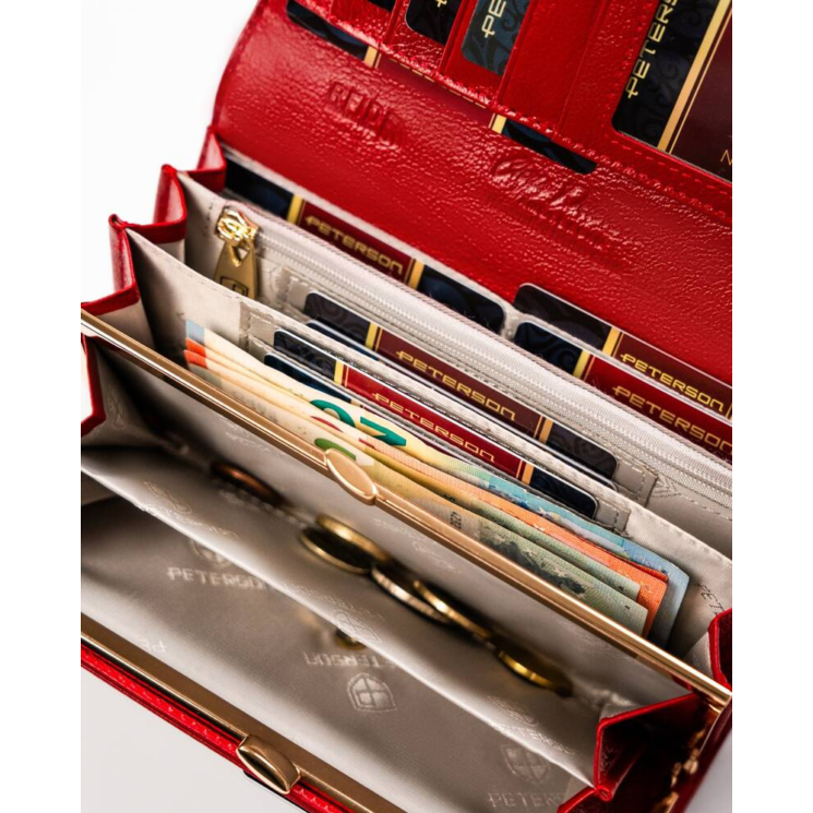 Peterson Lakk valódi bőr Női pénztárca sok kártyatartóval