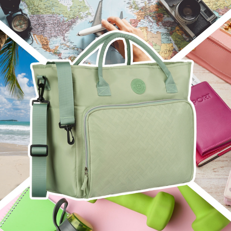 Praktikus zöld színű utazótáska bőröndtartóval Wizzair kézipoggyász méretben