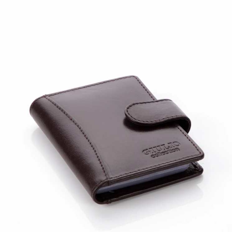 GIULIO Valódi bőr kártyatartó és öv ajándékcsomag Barna színben