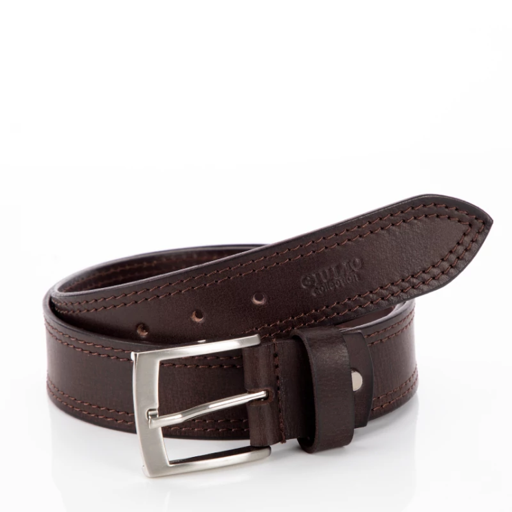 GIULIO Valódi bőr kártyatartó és öv ajándékcsomag Barna színben