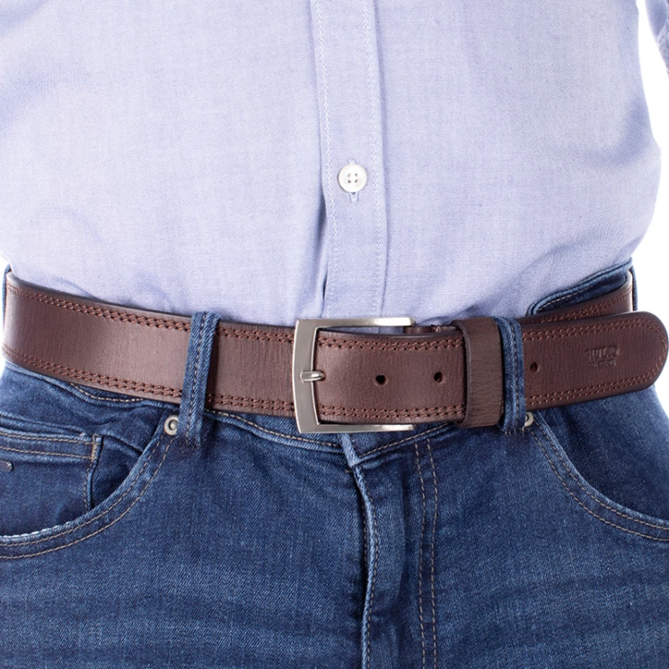 GIULIO Valódi bőr kártyatartó és öv ajándékcsomag Barna színben