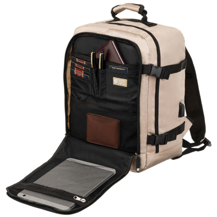 Peterson 3- Funkciós Tágas Utazó Hátizsák, WizzAir méretű 40x30x20cm, USB csatlakozóval