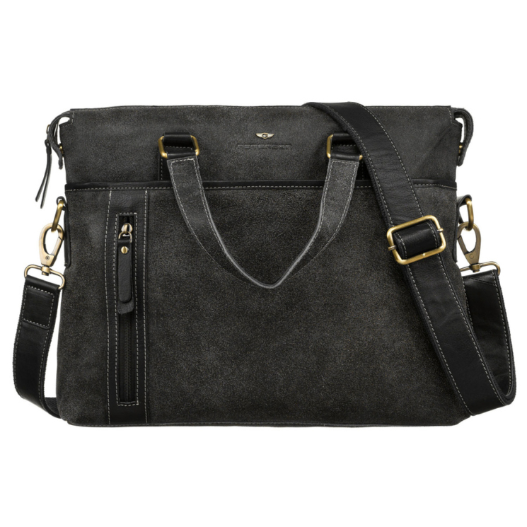 Valódi bőr üzleti táska laptoptartóval fekete színben