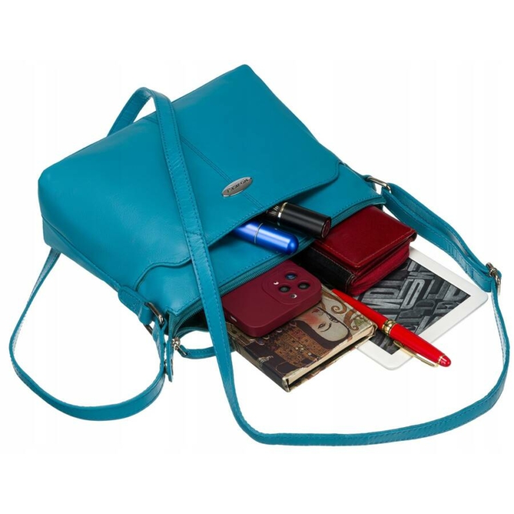 Elegáns Valódi bőr női oldaltáska türkizkék színben